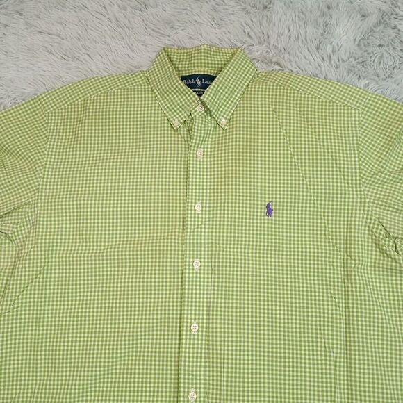 Vintage Ralph Lauren Shirt Mens L Green Check Button Up Pony Casual Preppy - Picture 3 of 10